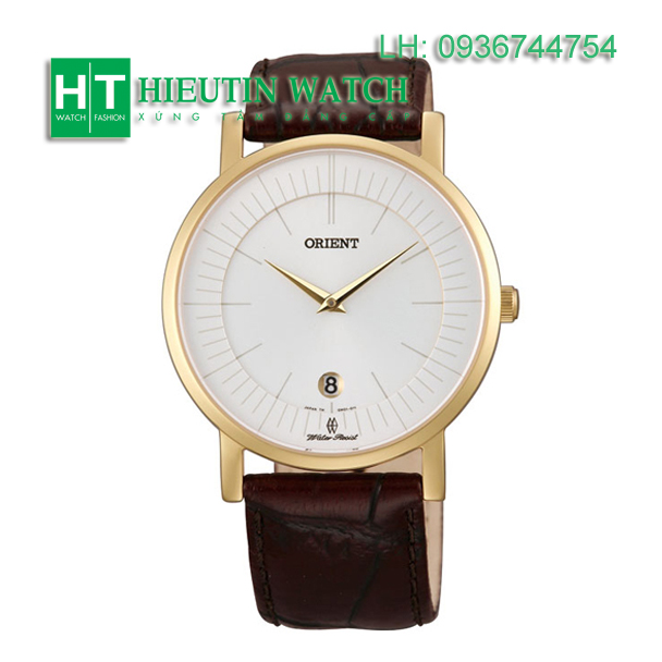 Đồng hồ đeo tay nam Orient FGW01008W0 - Đồng hồ dây da vỏ vàng mặt trắng hai kim 