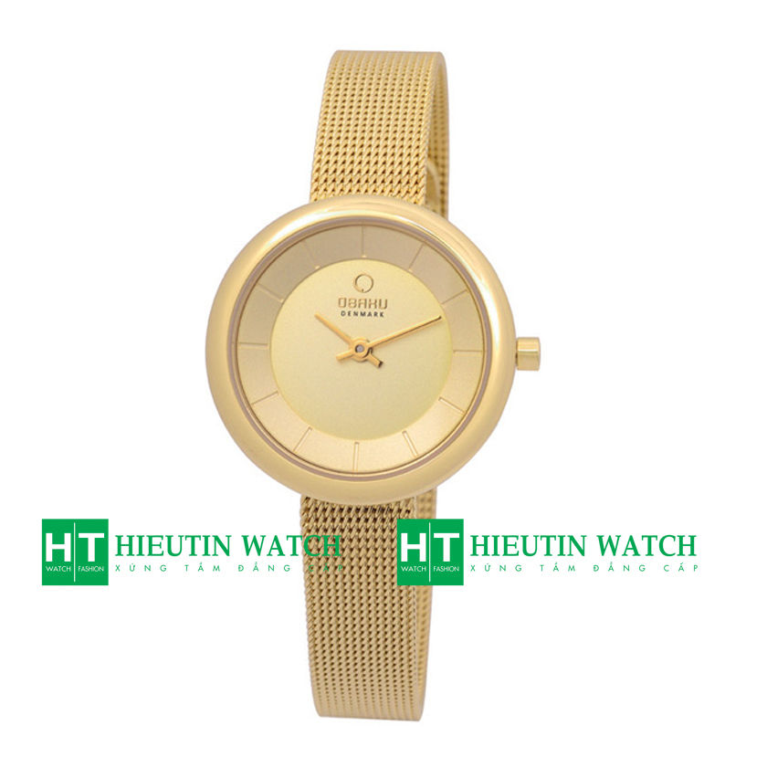 Đồng hồ đeo tay nữ Obaku V146LGGMG - Đồng hồ dây đan lưới mạ vàng