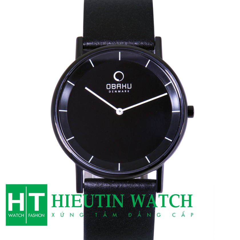 Đồng hồ dây da nam Obaku V143GBBRB - Vỏ tĩnh điện màu đen dây da đen