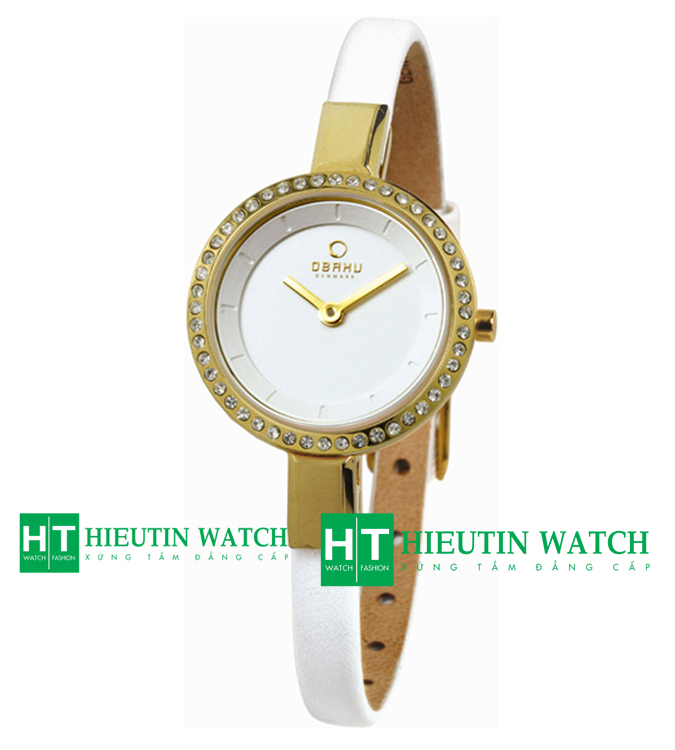 Đồng hồ đeo tay nữ Obaku V129LGIRW - Đồng hồ mặt vàng đính đá