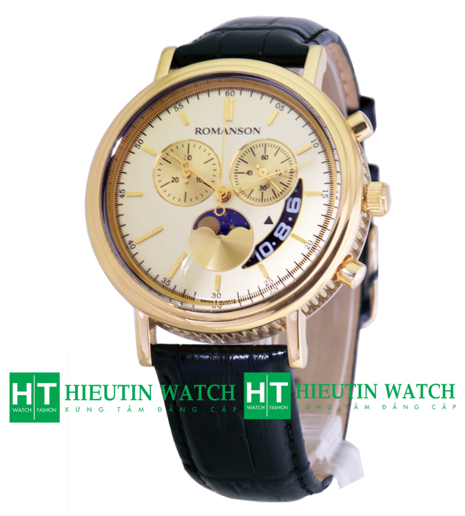 Đồng hồ nam Romanson TL1276HMGGD - Đồng hồ dây da 6 kim trăng sao