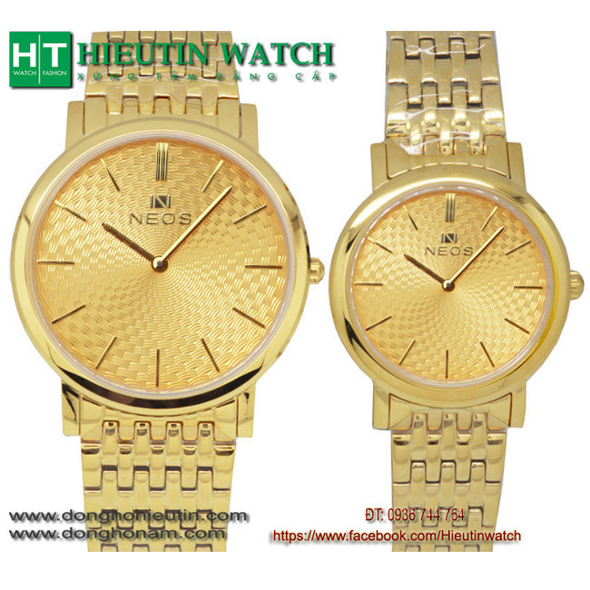 Đồng hồ Neos N40577 cặp đôi dây kim loại mặt vàng