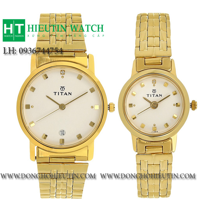 Đồng hồ Titan cặp đôi NF617917YM07 mạ vàng 18K