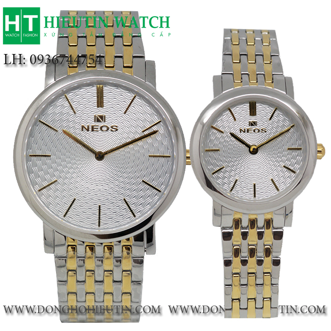 Đồng hồ Neos N40577 cặp đôi dây phối vàng mặt trắng